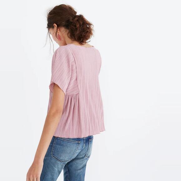 Madewell Texture & Thread Micropleat Top size Large Vintage Mauve Plisse - Picture 3 of 12